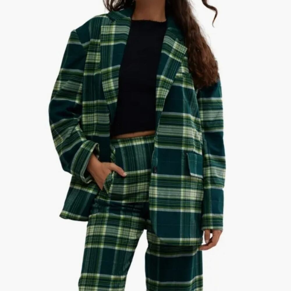 Free People Green Combo Oversized Reggie Blazer L